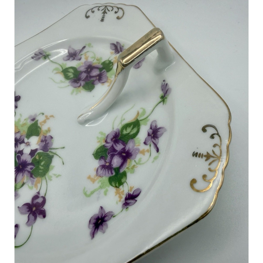 Vintage Saji Fancy China Sweet Violets Candy Dish Occupied Japan (1945-1952)